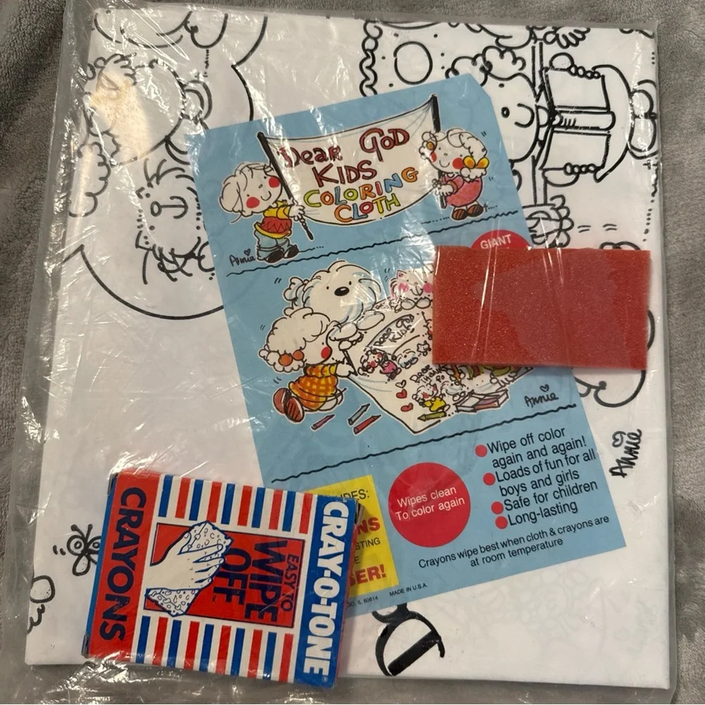 Vintage 1984 Dear God Kids‎ Coloring Cloth Count Your Blessings Poster w/Crayons